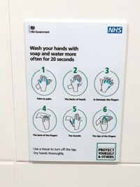 Covid-19 Wash your Hands signs in printed self-adhesive vinyl on Foam PVC Board  - McQuillan Signs, Brighton.